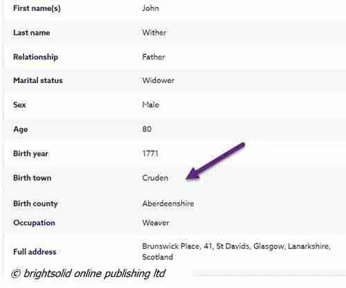 Second transcription - 1851 Scottish Census of John Wither, born about 1771