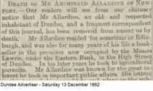 example of an 1862 Obituary from the Dundee Advertiser newspaper