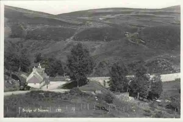 Old postcard of a location in Scotland called Bridge of Brown