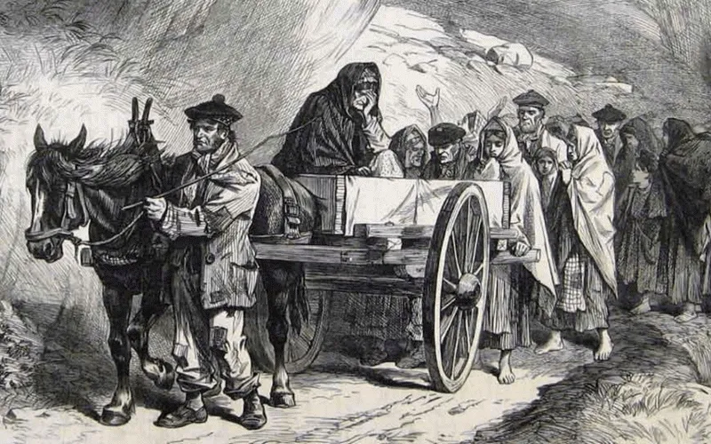 Scottish funeral procession with a mortcloth on the coffin