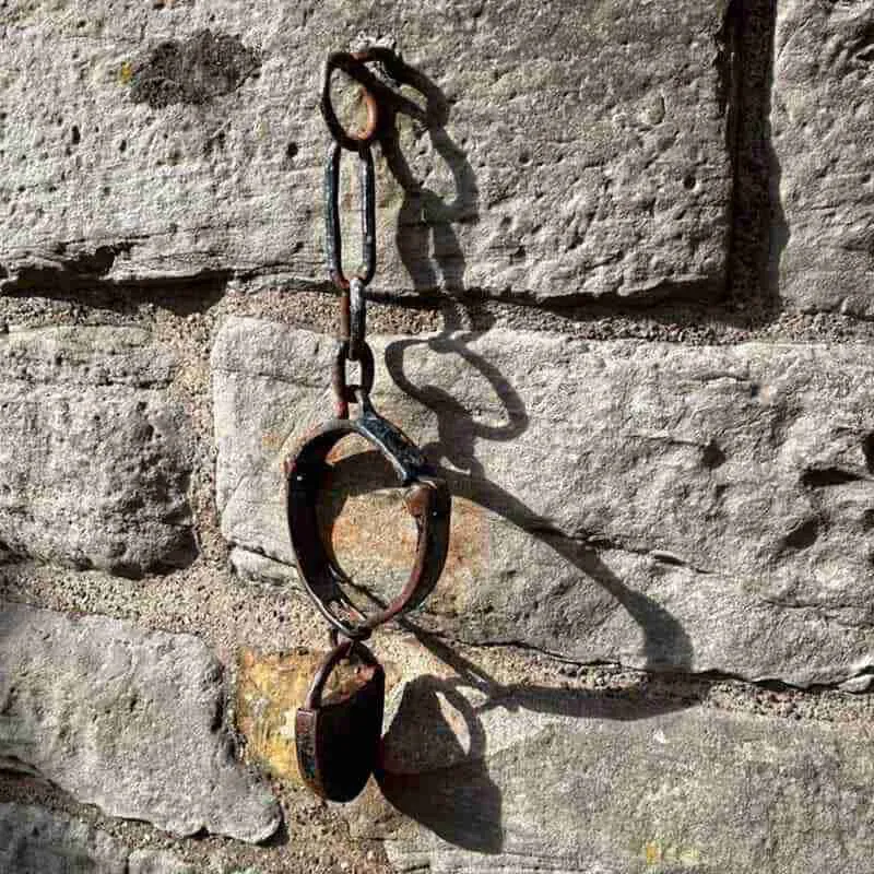 Shackles on the Round Tower of Abernethy Scotland.