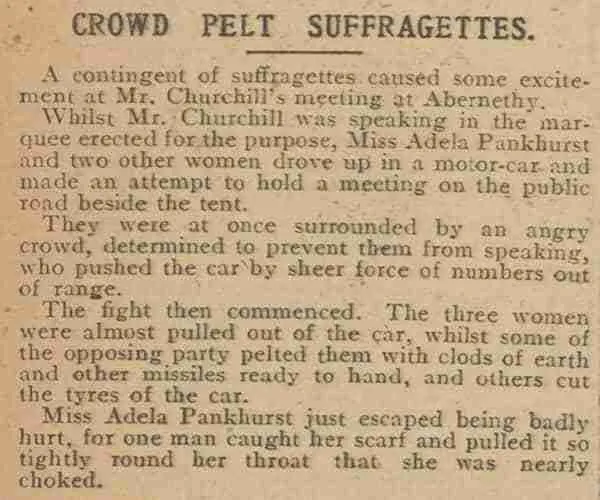 Article about the suffragettes in Abernethy Scotland.