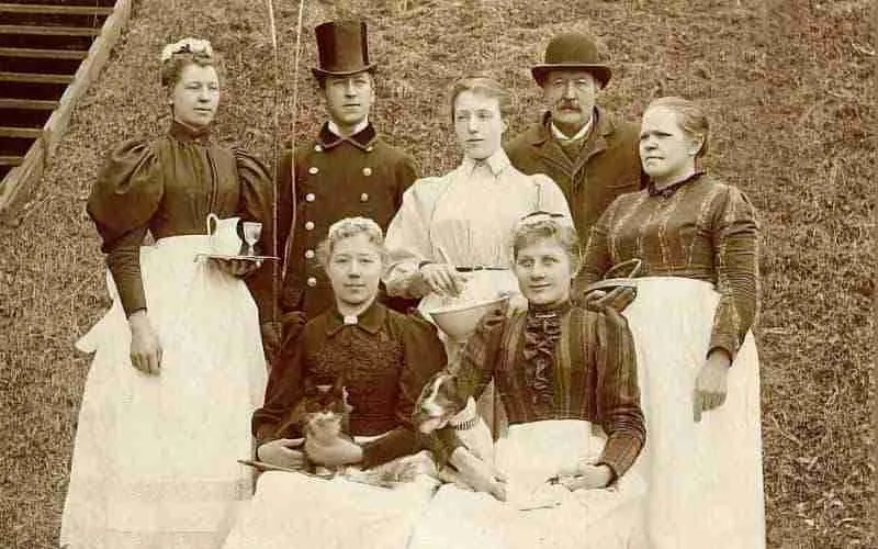 Victorian servants including a butler, footman, cooks and chamber maids