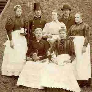 Victorian servants including a butler, footman, cooks and chamber maids